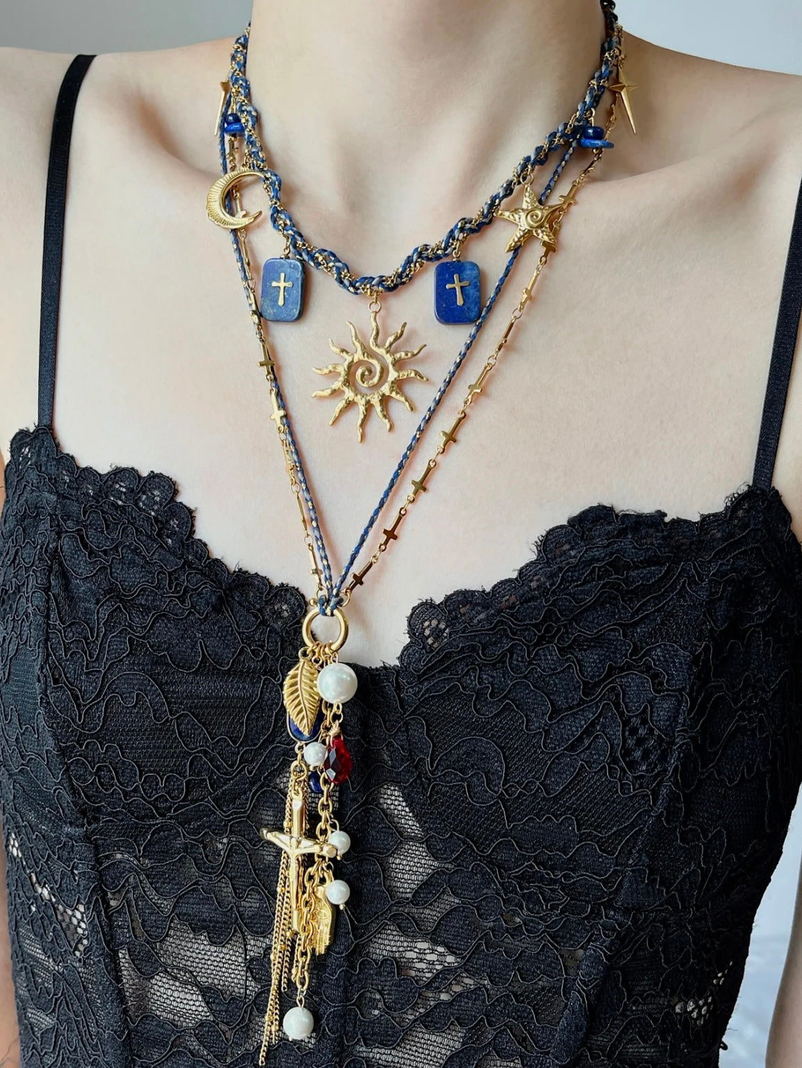 Harley hand woven sun lapis lazuli necklace