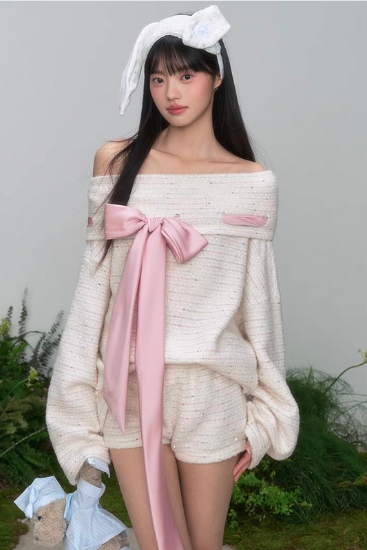 off-shoulder knitted two-piece set