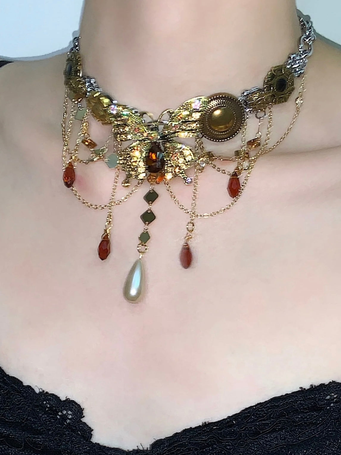 Golden Butterfly Layed Necklace