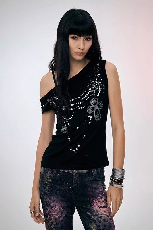 pearl necklace one shoulder top