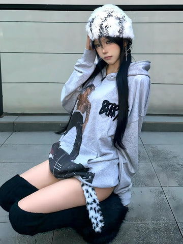 Spoof Travis Scott Portrait Grey Embroidered Hooded Jacket