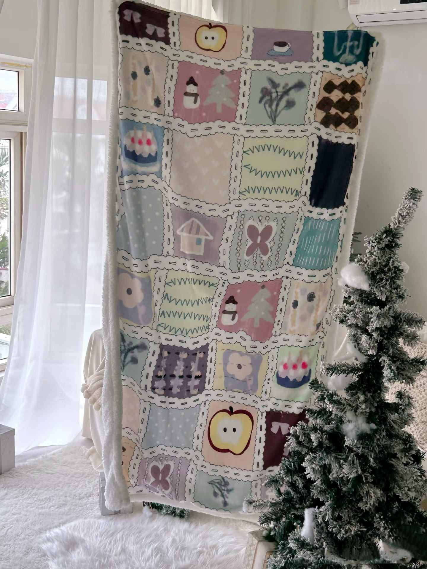 Fun Extended Flannel Lamb Fleece Double Layer Thick Blanket