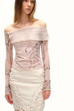 Hand drawn mesh printed off-shoulder top