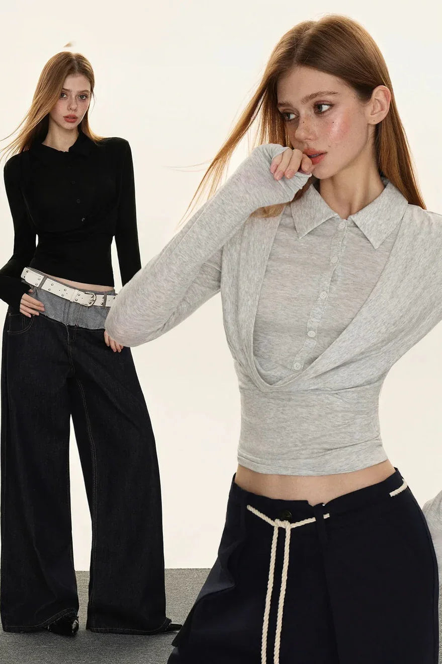 Polo collar button up top