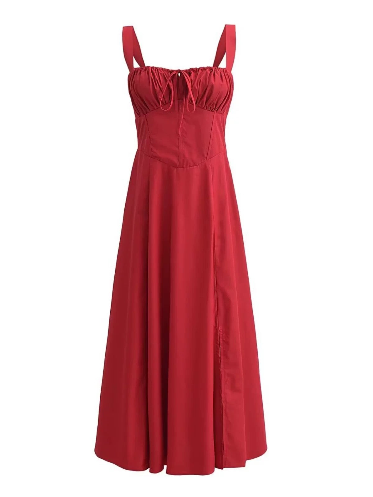Strawberry red square neck maxi dress