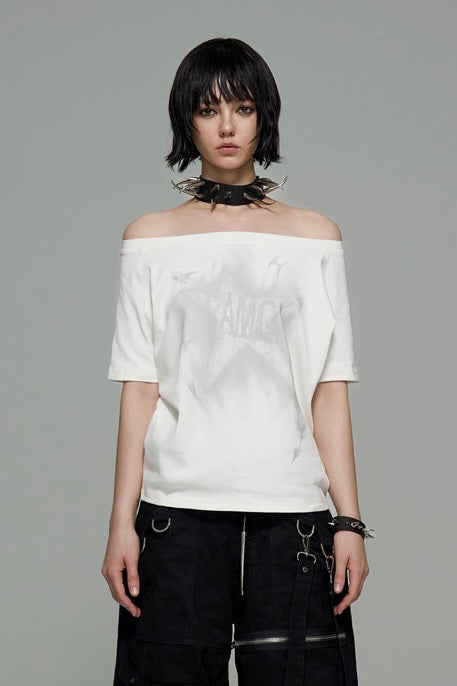 Retro star off-shoulder tee