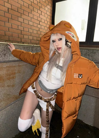 Dropout Bear Full Zip Embroidered Down plush Jacket