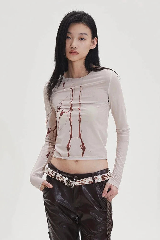 Blood wing print double-sided mesh top