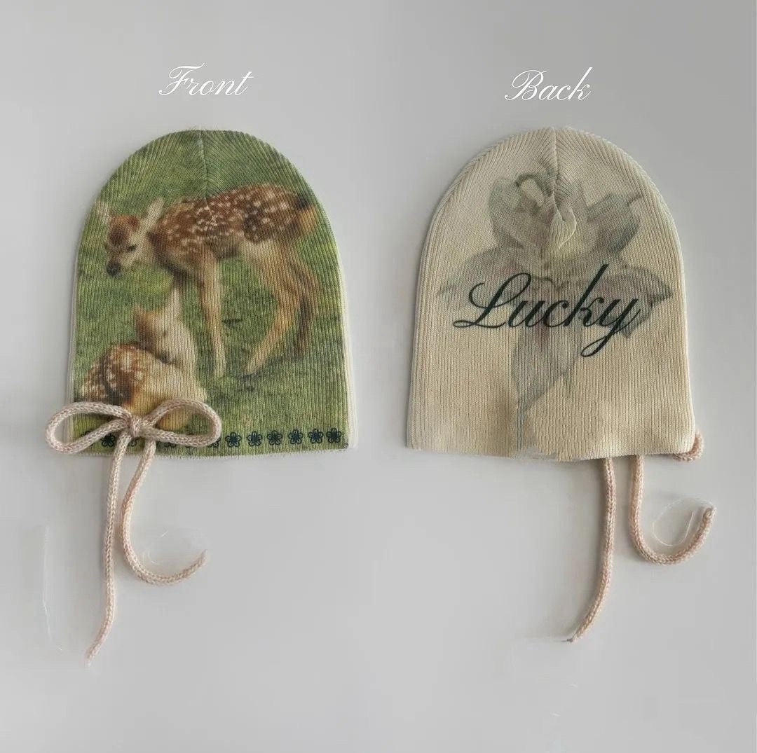 Y2K Print knit beanies