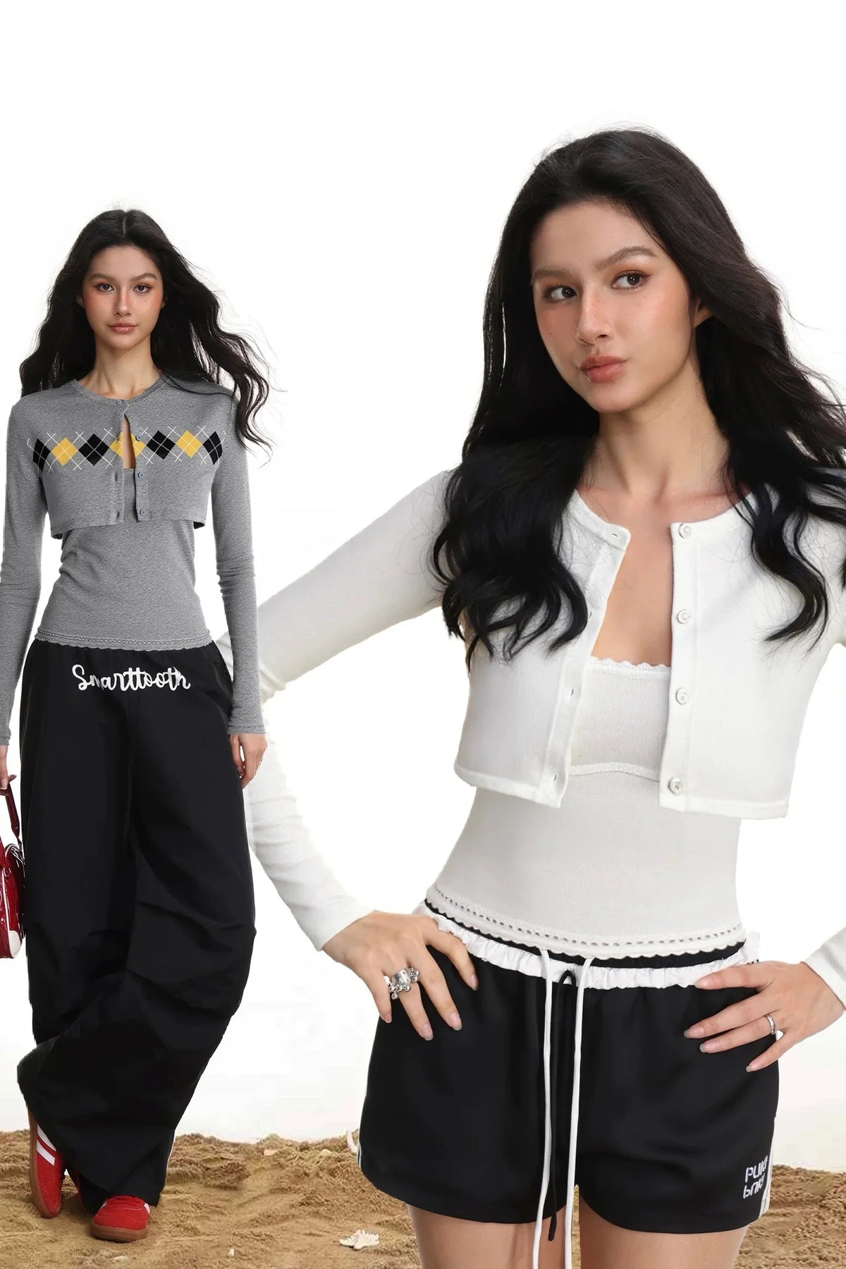 Lace cami short cardigan set