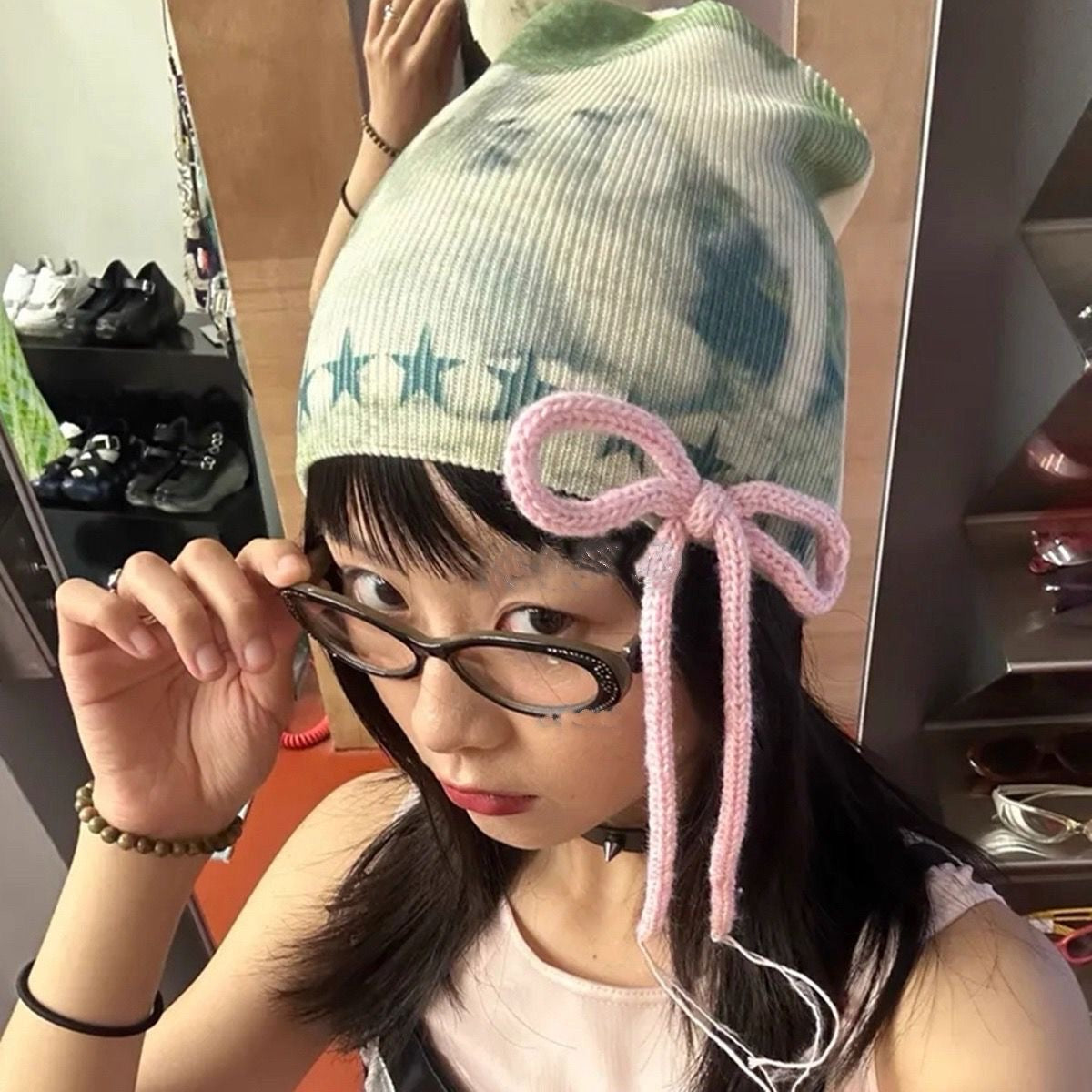 Rose Lamb Pattern Print Beanie