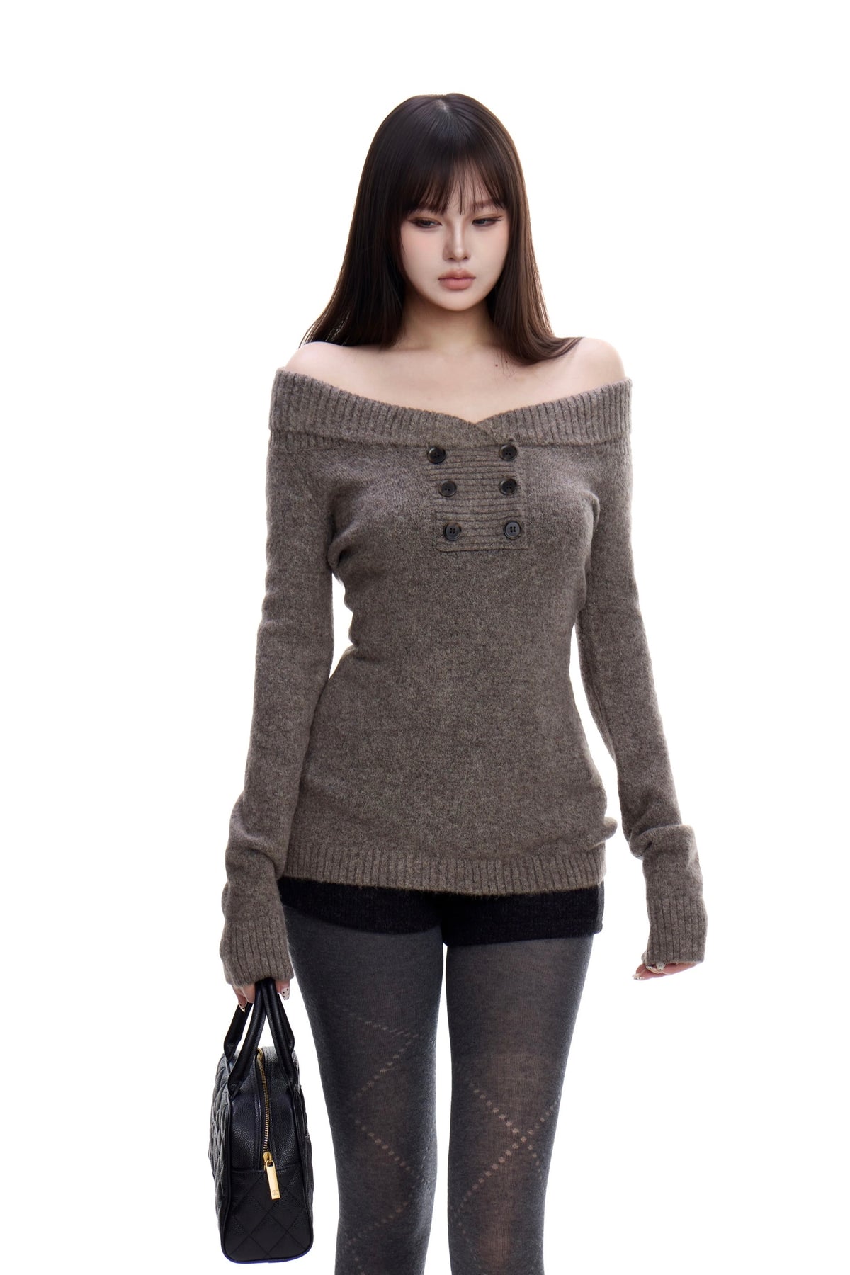 off shoulder knitted sweater