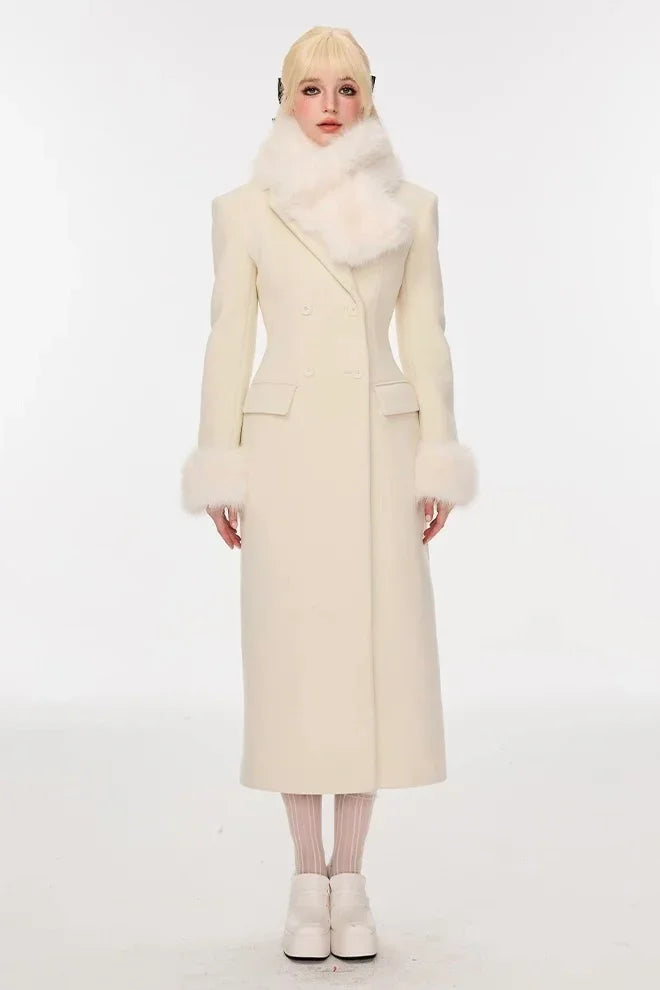Woolen hourglass waist cinching double-sided woolen long coat