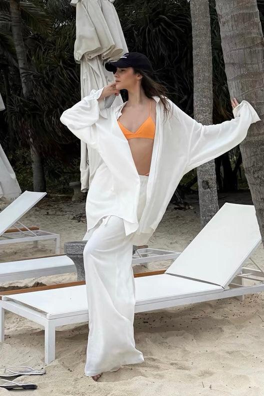 White Long Sleeve Shirt Set