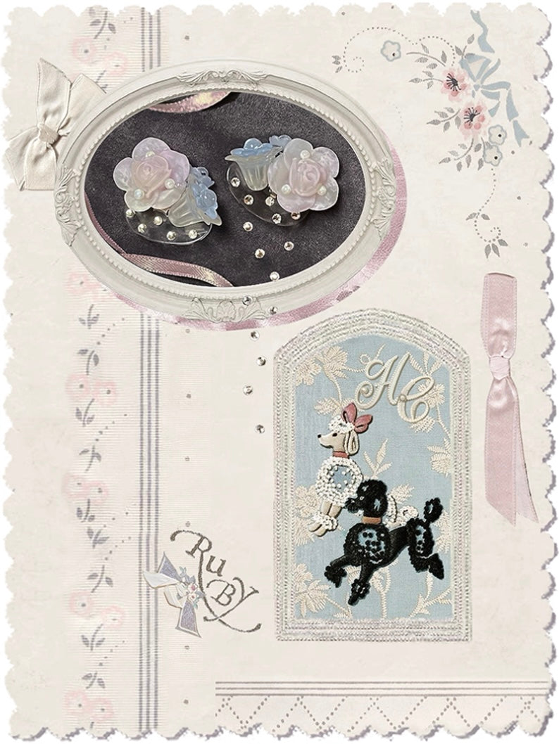 ~Sparkling Raindrops Yushan Tea~Elegant Camellia Mist Surface Sparkling Diamond Clear Cold Earrings with Cool and Light Beauty