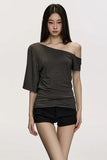 Slanted shoulder short sleeved tee