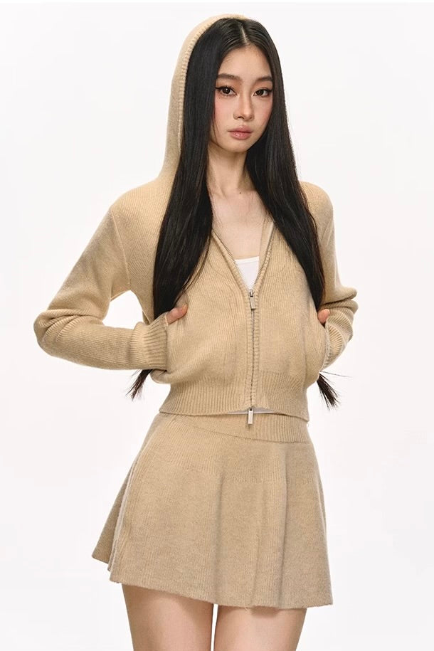 Sweater cardigan mini skirt set