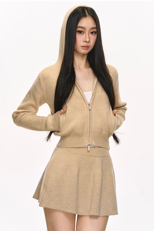 Sweater cardigan mini skirt set