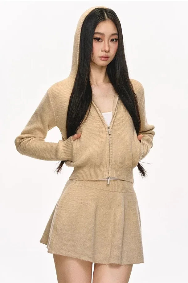 Sweater cardigan mini skirt set