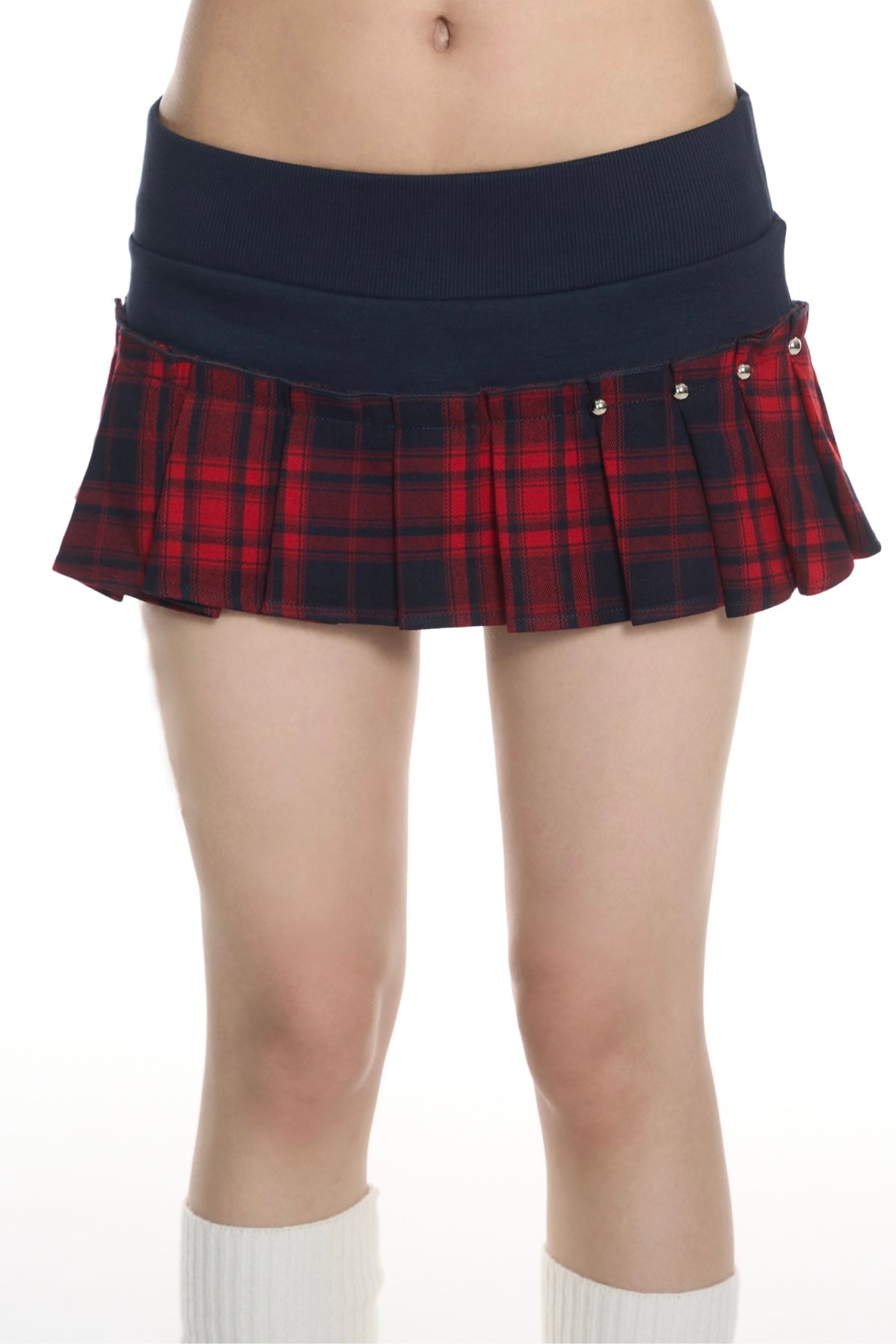 Sweater threaded red plaid gray plaid skirt