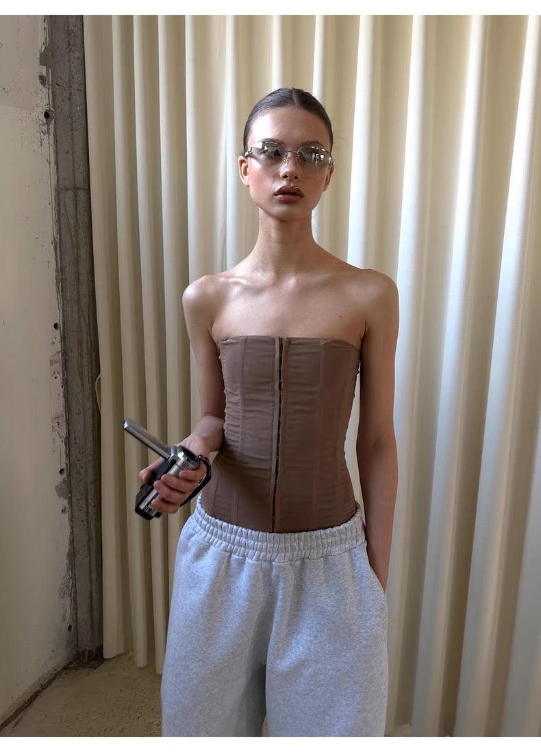 Mesh tube top brown