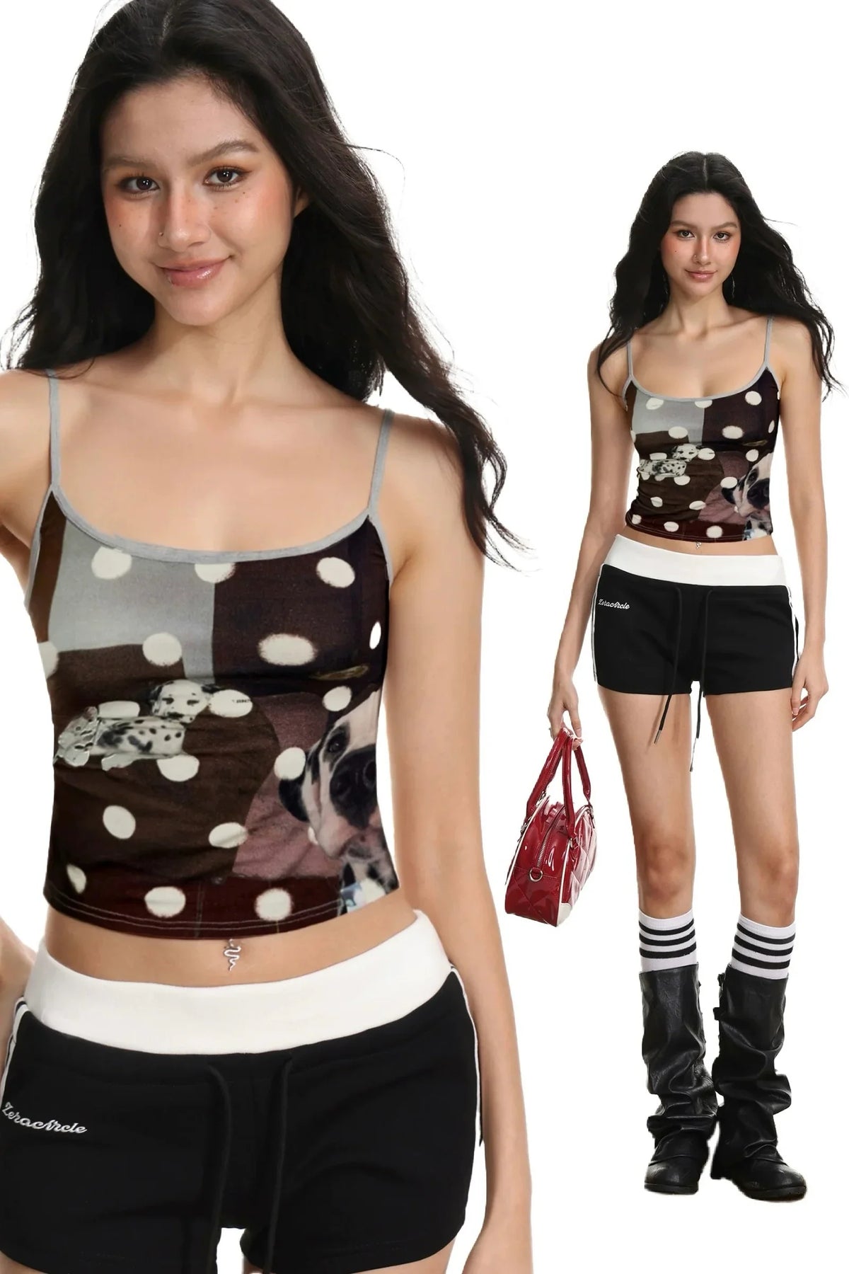 Polka dot Dog printed short top