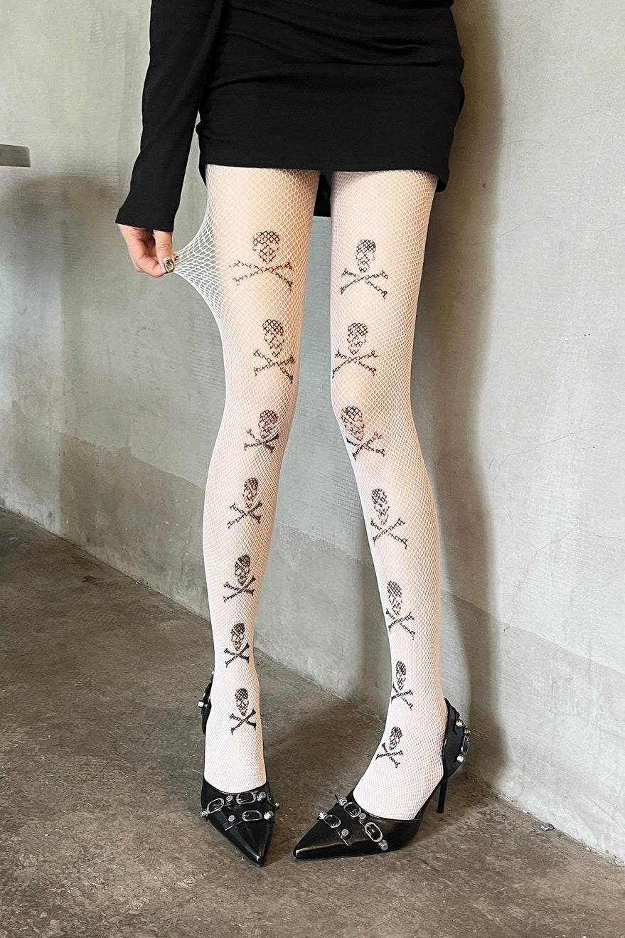 Skeleton print ultra-thin punk pantyhose