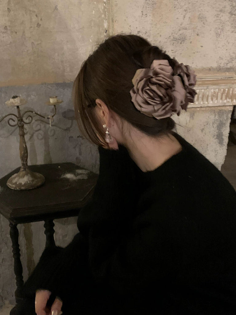 Khaki silk flower hair clip