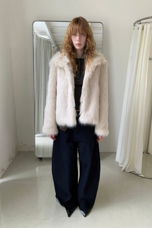 Collar long faux fur coat