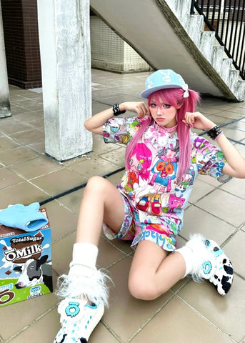 Cartoon two girls summer  pajamas set