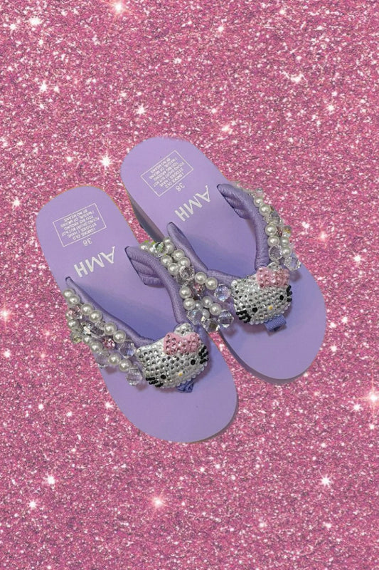 Purple Hello Kitty Rhinestone Platform Slippers