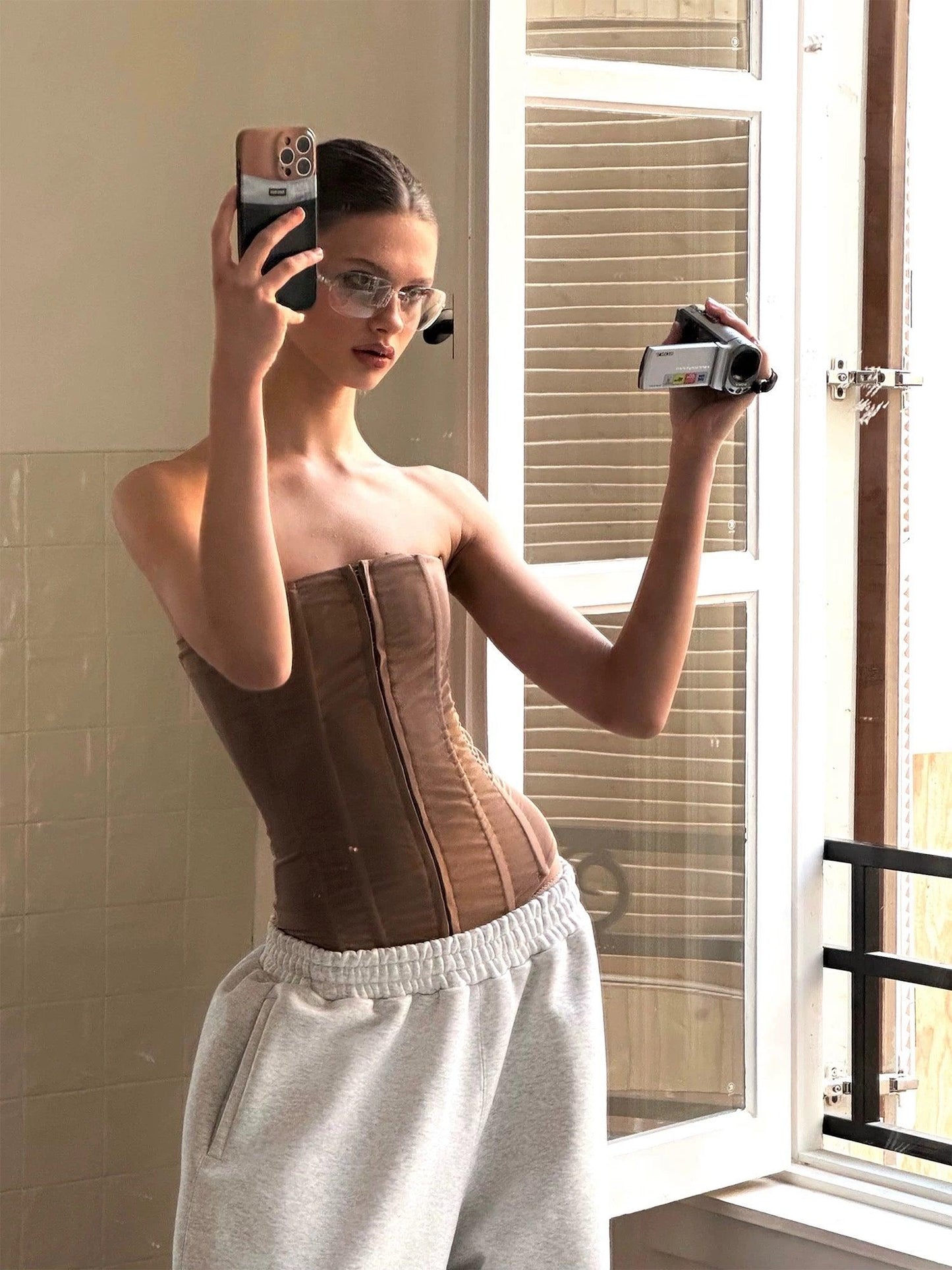 Mesh tube top brown