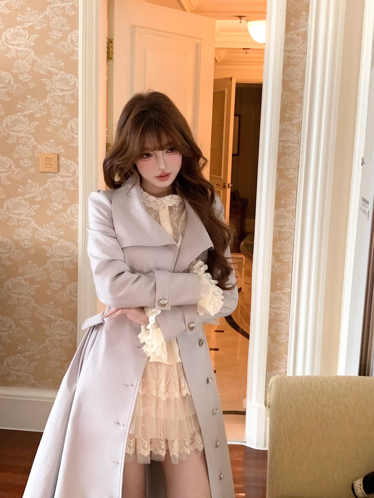 Flared Hem Grey Trench Coat