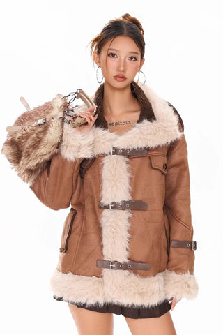 Woolen collar spliced cotton jacket