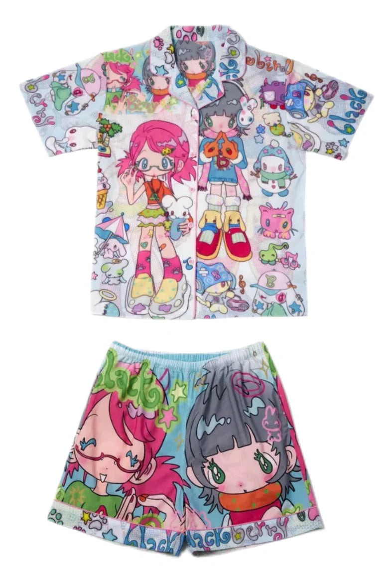 Cartoon two girls summer  pajamas set