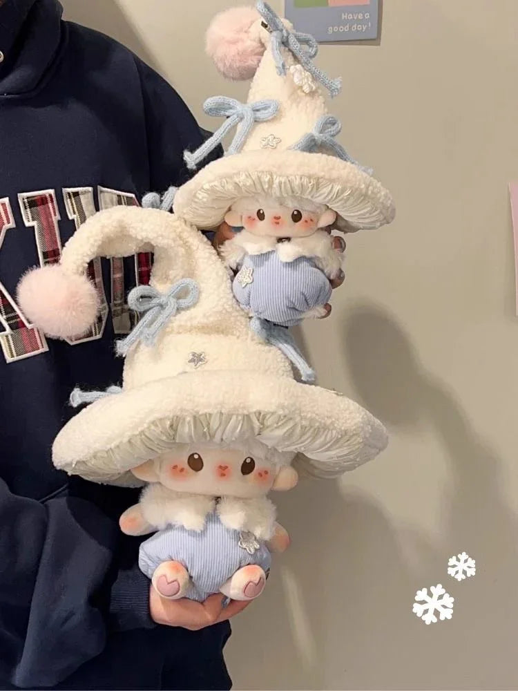 Kawaii Lamb Plush with White Mushroom Hat - Cute Cotton Doll Outfit