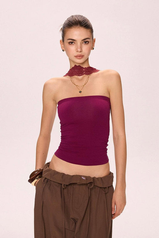 lace halterneck tube top purple