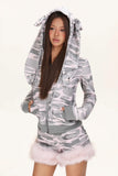 Camouflage rabbit hooded drawstring hoodie plush shorts set