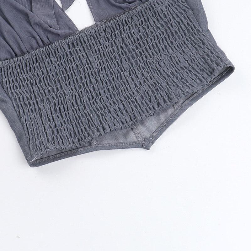 mesh halter top grey
