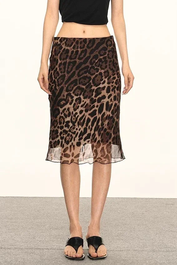Leopard print midi skirt