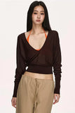 V-neck bat sleeve knitted top