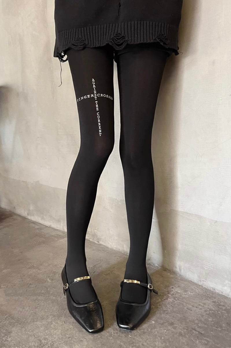 Thick letter cross print pantyhose