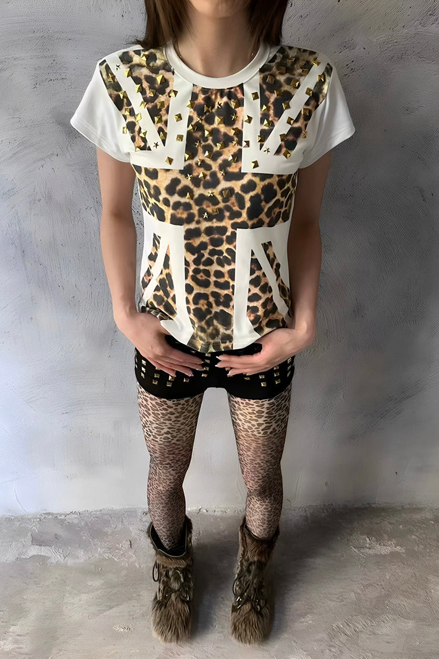 Leopard Flag Rivet T-Shirt