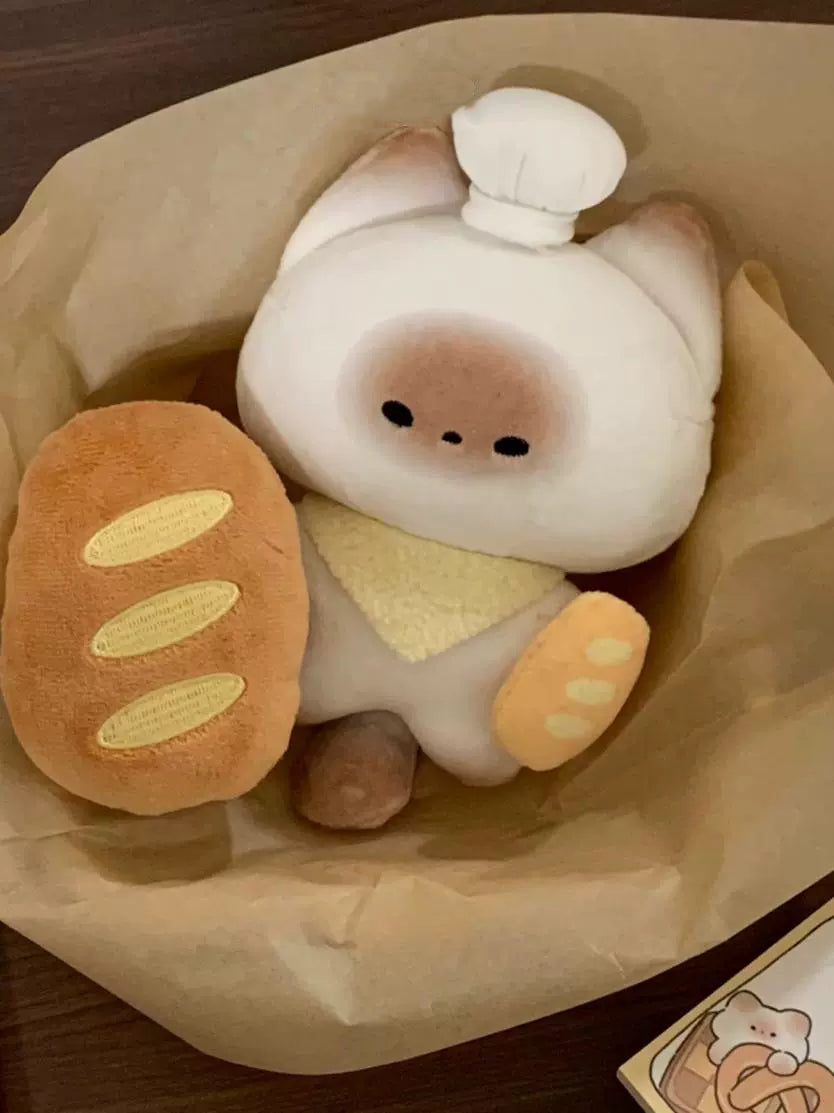 Mantou cat bread chef plush charm
