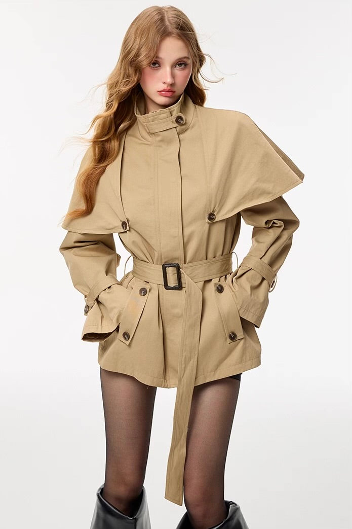 trench coat with a detachable shawl