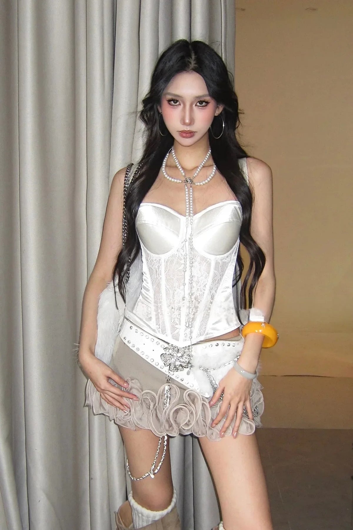 Satin Lace Bustier Tube Top