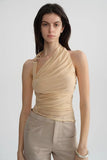 Metal ring hanging neck strap mesh pleated top