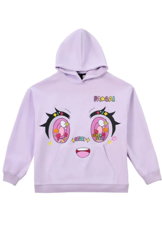 purple comic embroidery emoji sweater