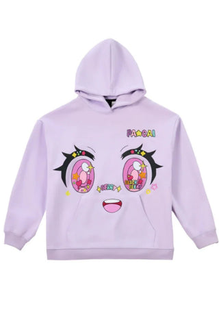 purple comic embroidery emoji sweater