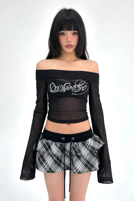 Rhinestone Black Off-Shoulder Top
